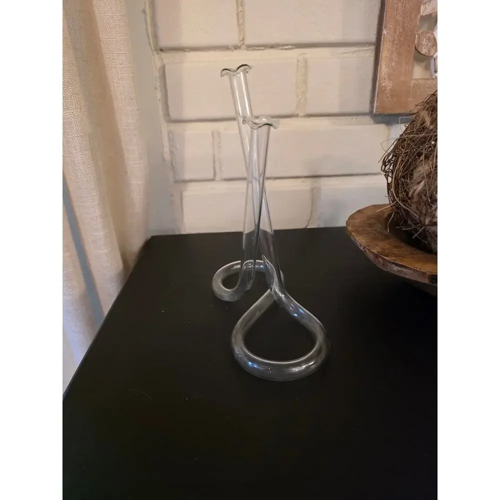 VTG 1980s Clear Glass Loop-Base Bud Vase Nostalgia Minimalist Retro Decor EUC